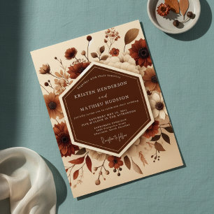 Brown Autumn Floral Romance Wedding Invitation