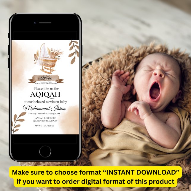 Brown Autumn Leaves Stroller Baby Boy Aqiqah Invit Invitation (Creator Uploaded)