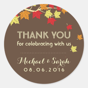 Brown Autumn Maple Leaves Fall Thank You Sticker