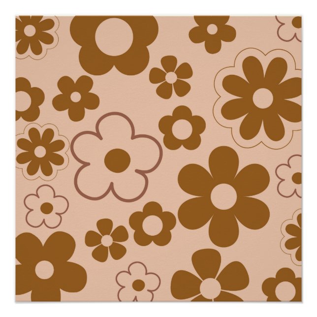 Brown Autumn Retro Y2K Hippie Flower Glossy Poster (Front)