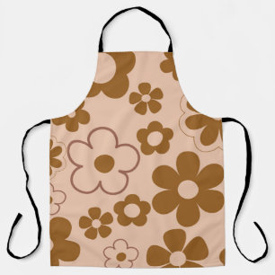 Brown Autumn Retro Y2K Hippie Flower Pattern Apron