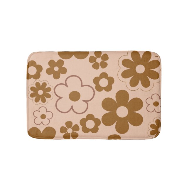 Brown Autumn Retro Y2K Hippie Flower Pattern Bath Mat (Front)