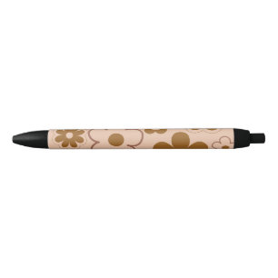 Brown Autumn Retro Y2K Hippie Flower Pattern Black Ink Pen
