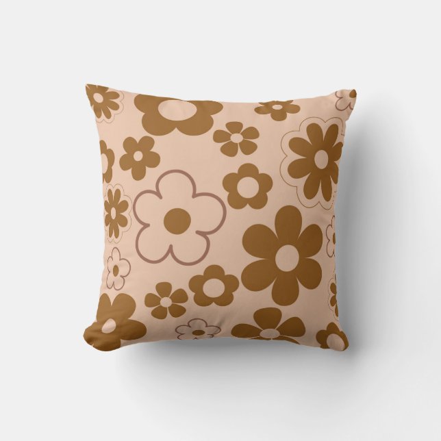 Brown Autumn Retro Y2K Hippie Flower Pattern Cushion (Front)