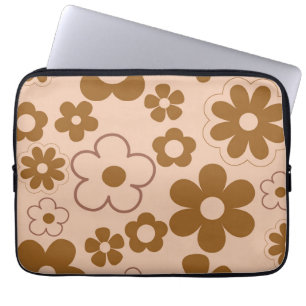 Brown Autumn Retro Y2K Hippie Flower Pattern Laptop Sleeve