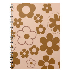 Brown Autumn Retro Y2K Hippie Flower Pattern Notebook