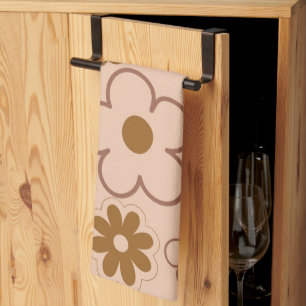 Brown Autumn Retro Y2K Hippie Flower Pattern Tea Towel