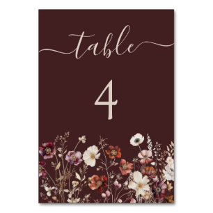 Brown Autumn Wildflower Meadow Wedding Table Number