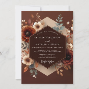 Brown Autumnal Bloom Wedding Invitation