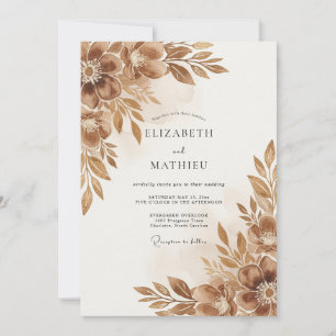 Brown Autumnal Bloom Wedding Invitation