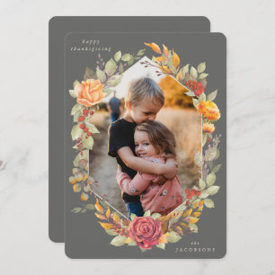 Brown Autumnal Florals Thanksgiving Photo Card