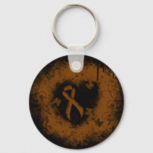 Brown Awareness Ribbon Grunge Heart Key Ring