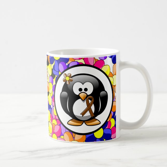 Brown Awareness Ribbon Penguin Coffee Mug (Right)