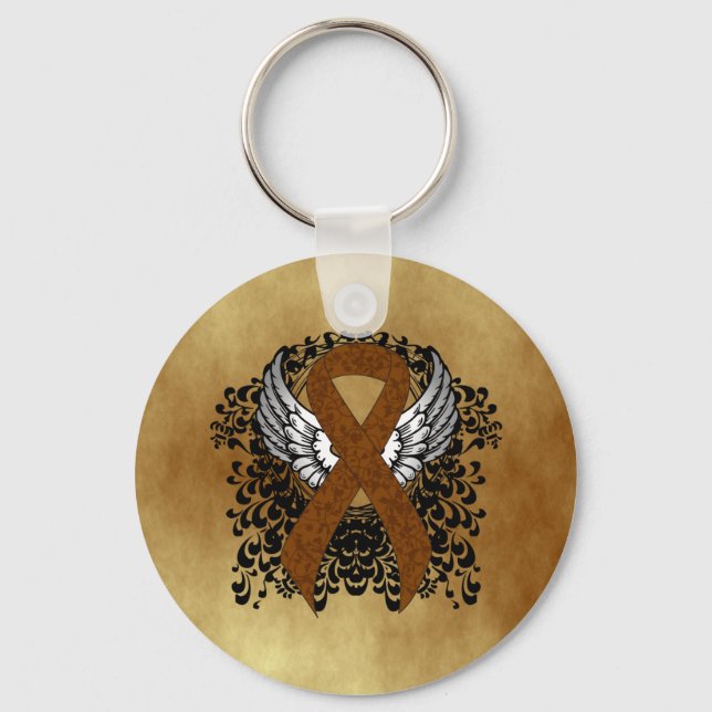 Brown Awareness Ribbon with Wings Key Ring (Front)