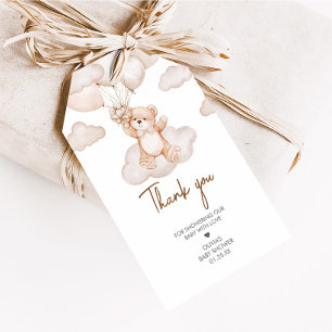 Brown Baby Bear Balloon Baby Shower Favour Tags