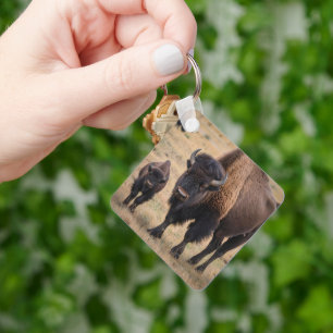 Brown Baby Bison With Mum, Key Ring