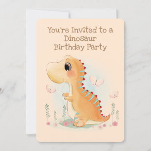 Brown Baby Dinosaur Birthday Party Invitation