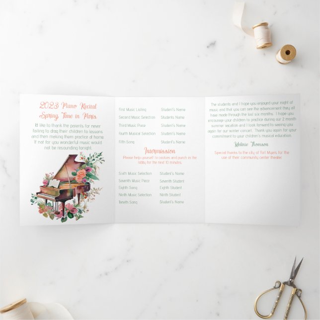 Brown Baby Grand Piano Recital Tri-Fold Programme (Inside)