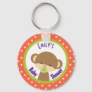 Brown Baby Monkey with Pacifier Baby Shower Key Ring