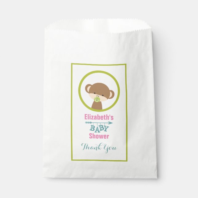 Brown Baby Monkey with Pacifier Baby Shower Thanks Favour Bags (Front)