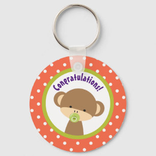Brown Baby Monkey with Pacifier Congratulations Key Ring