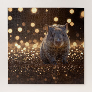Brown Baby Wombat On Brown Bokeh Bliss,  Jigsaw Puzzle