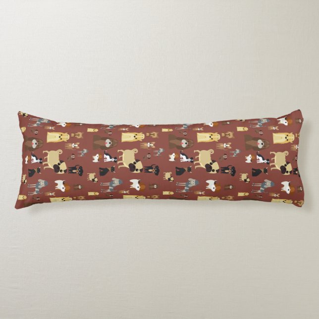 brown background dogs pattern body cushion (Front)