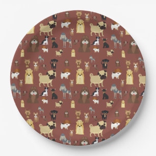 brown background dogs pattern. paper plate