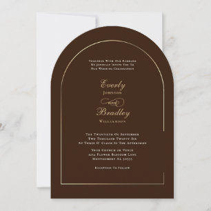 Brown Background Gold Arch QR Code Wedding Invitation