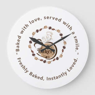 Brown Bakery Chef Logo Cookies Croissant Large Clock