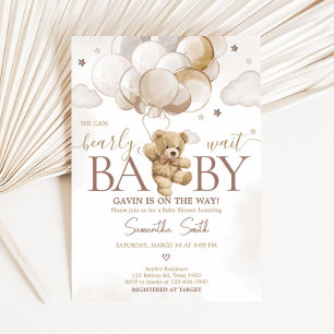 Brown Balloon Bear Baby Shower  Invitation