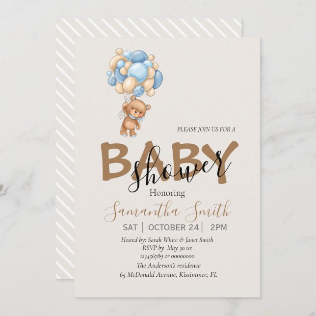 Brown Balloons Baby Invitation (Front/Back)