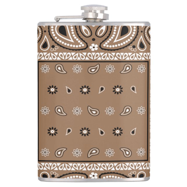 Brown Bandanna Paisley Country Hip Hop Cowboy Hip Flask (Front)