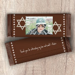 Brown Bar Mitzvah Stars Budget Candy Bar Wrapper<br><div class="desc">Personalise your own brown Bar Mitzvah chocolate candy bar with a customised paper wrapper. Simple brown and white label is attractive with your overlaid words and bronze stars of David. Add your own thank you message on the back for a finishing touch. Use this budget personalised wrapper label for other...</div>