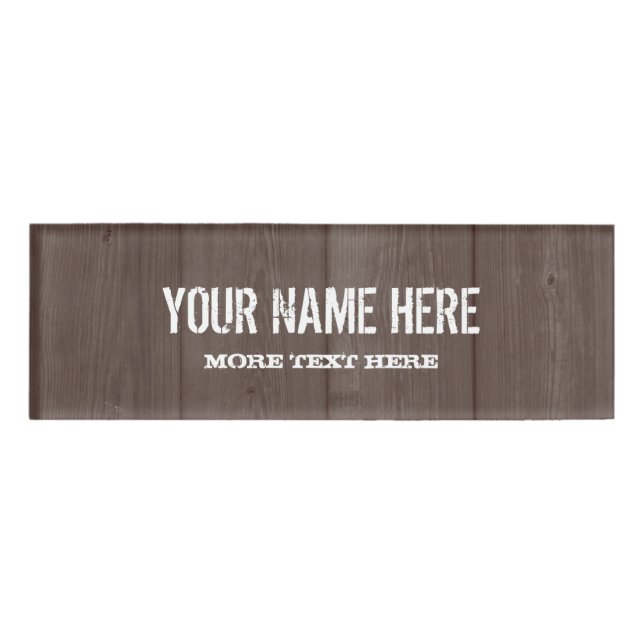 Brown barn wood grain rustic name tag badge (Front)