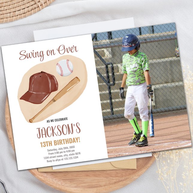 Brown Baseball Birthday Invitation with Photo (Brown Baseball Birthday Invitations with photo)