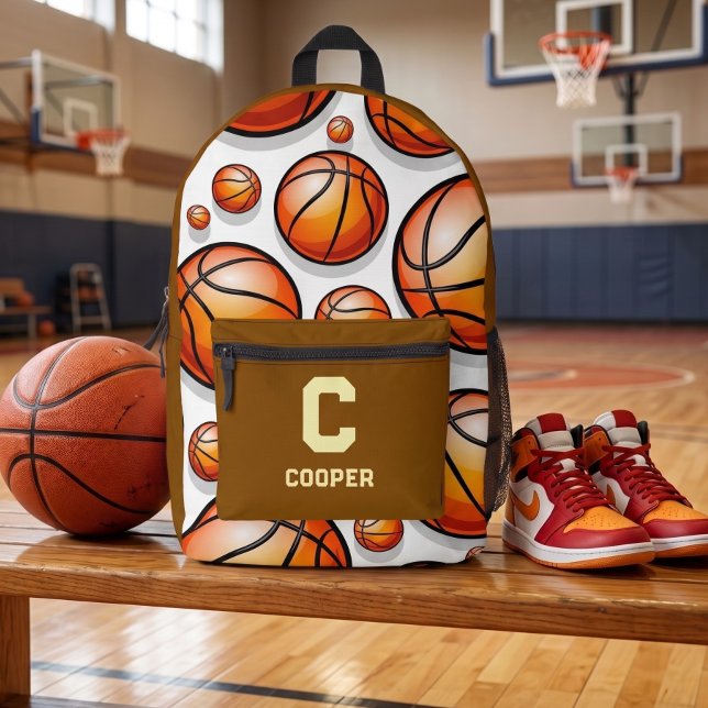 Brown basketball pattern  printed backpack (Creator Uploaded)