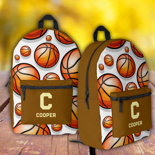 Brown basketball pattern  printed backpack (Creator Uploaded)
