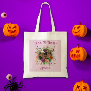 Brown Bat Colourful Flowers Tote Bag