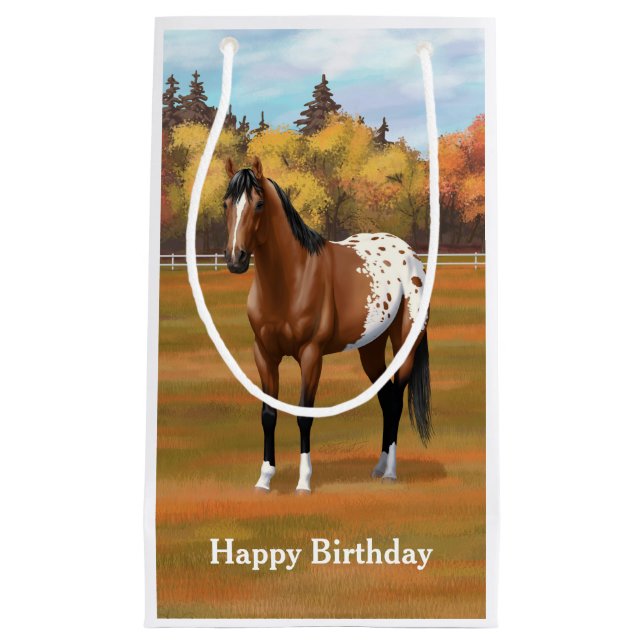Brown Bay Appaloosa Horse in Autumn Pasture Small Gift Bag (Front)