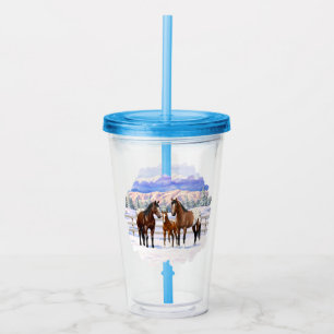 Brown Bay Appaloosa Horses In Snow Acrylic Tumbler