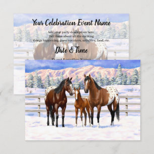 Brown Bay Appaloosa Horses In Snow Invitation