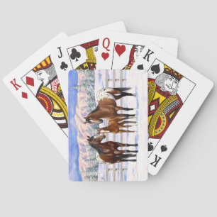Brown Bay Appaloosa Horses In Snow Playing Cards