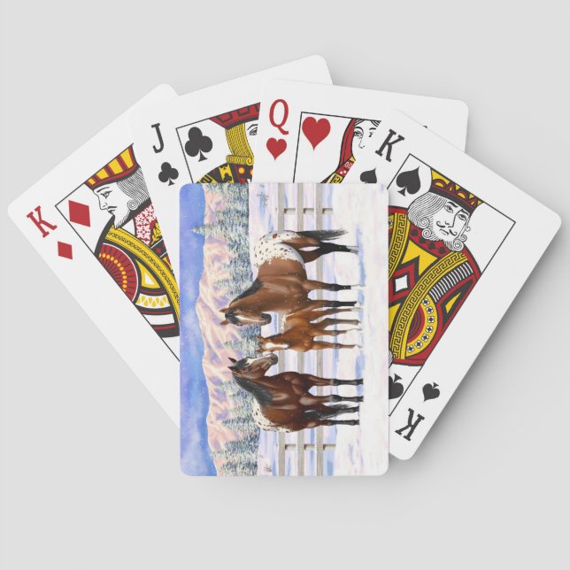 Brown Bay Appaloosa Horses In Snow Playing Cards (Back)