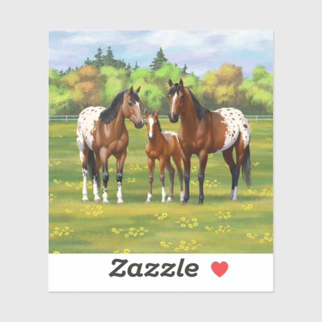Brown Bay Appaloosa Horses In Summer Pasture (Sheet)