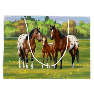 Brown Bay Appaloosa Horses In Summer Pasture Large Gift Bag