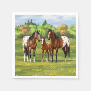Brown Bay Appaloosa Horses In Summer Pasture Napkin