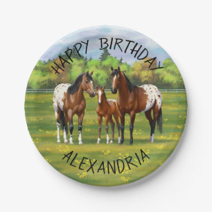 Brown Bay Appaloosa Horses In Summer Pasture Paper Plate