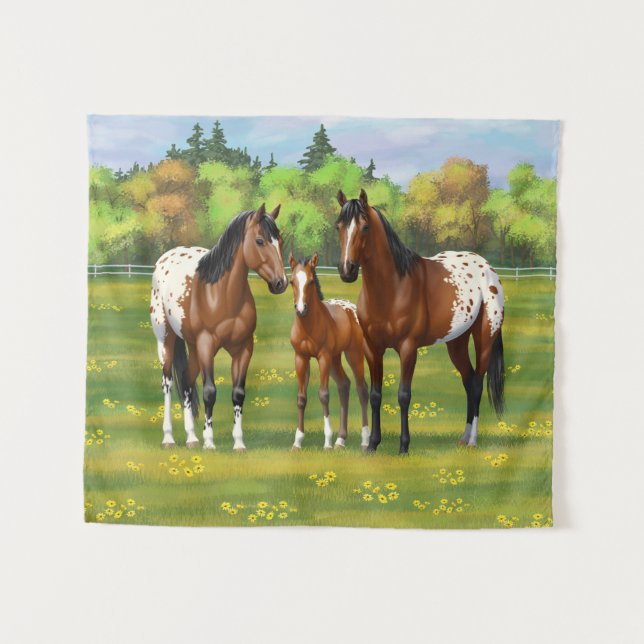 Brown Bay Appaloosa Horses In Summer Pasture Tapestry (Front (Horizontal))