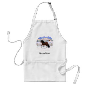 Brown Bay Gypsy Vanner Draft Horse In Snow Standard Apron